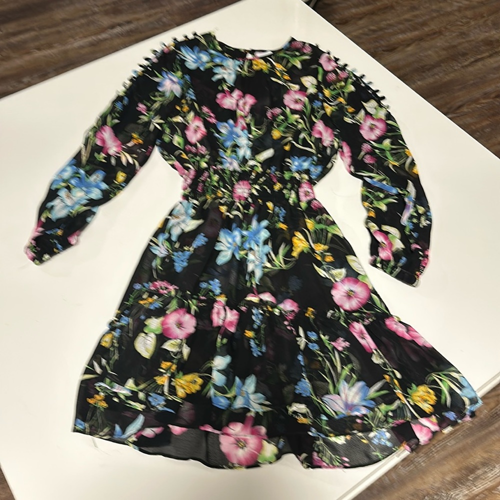 MISA of Los Angeles, black long sleeve floral dress